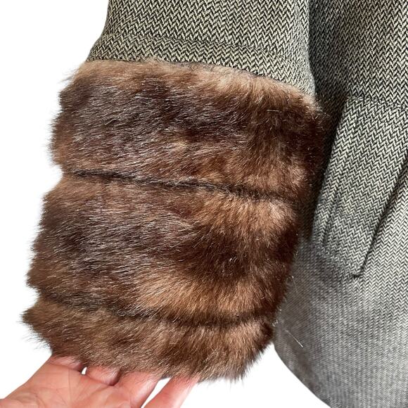 Live A Little Herringbone Swing Coat Jacket Fur Cuffs SMALL Retro 50s 60s Fall - Picture 7 of 12